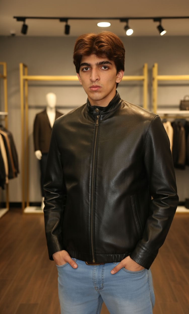 Men’s Black Slim-Fit Leather Jacket – Modern Street Style
