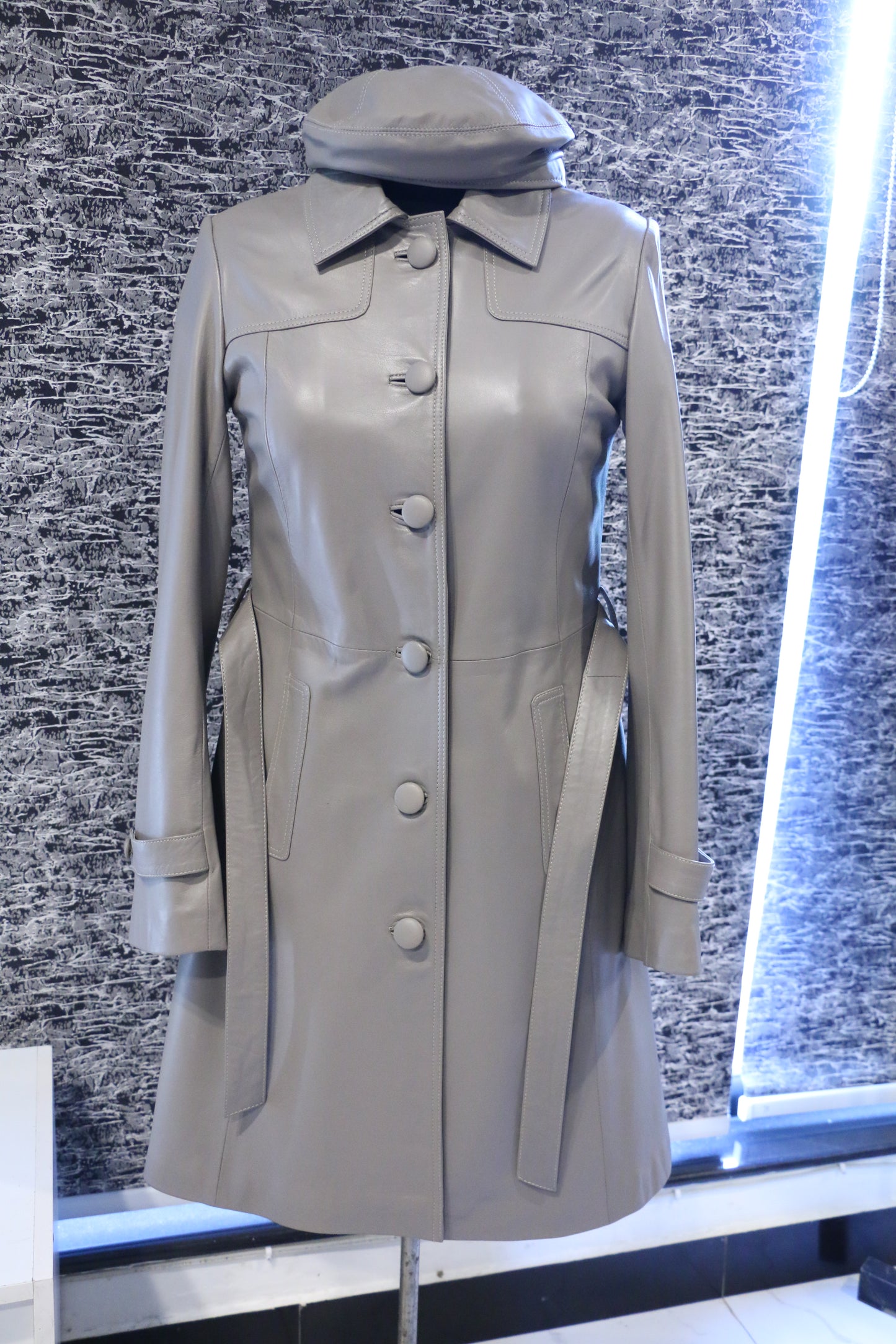 Grey – Slate Grey Leather Trench Coat