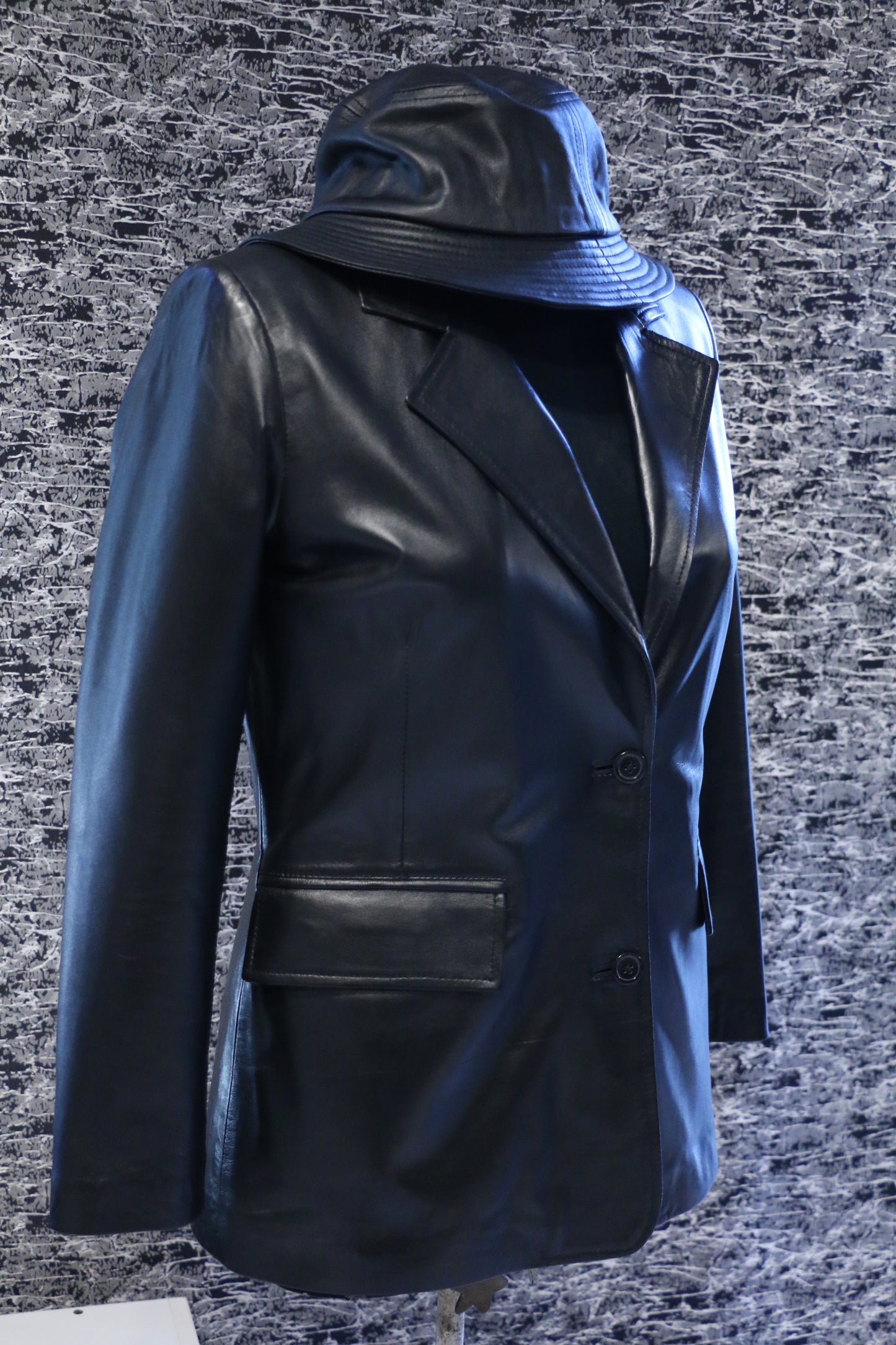 Women’s Black Faux Leather Long Blazer Jacket
