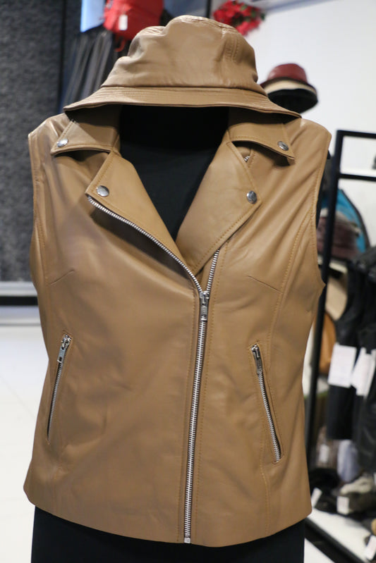 Premium Tan Sleeveless Leather Jacket