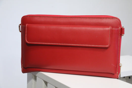 Elegant Red Cow Leather Handbag