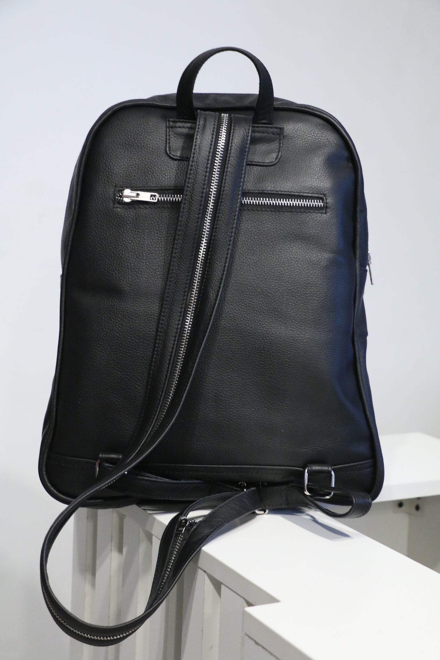 Classic Black Cow Leather Backpack