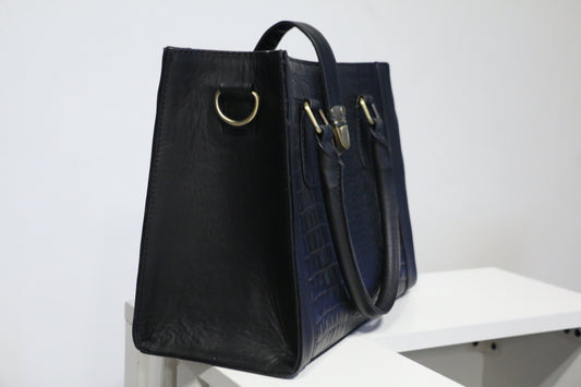 Classic Black Croc-Embossed Leather Handbag