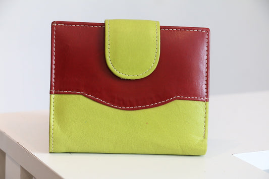 Dual-Tone Leather Wallet – Red & Lime Green