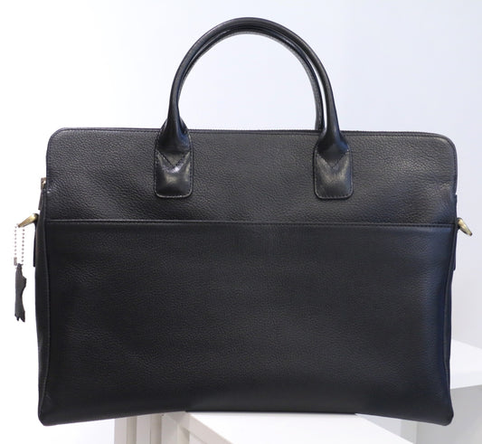 Midnight Voyager – Black Leather Office Bag for Professionals