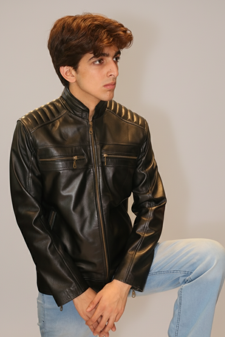 Black Biker Quilted Leather Jacket