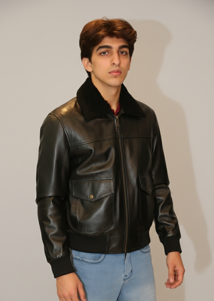 Classic Black Aviator Leather Jacket