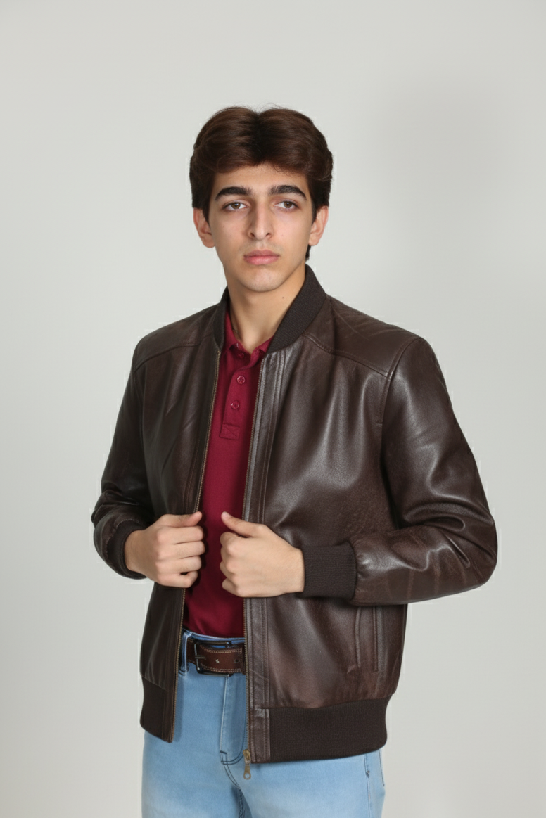 Brown Bomber Leather Jacket