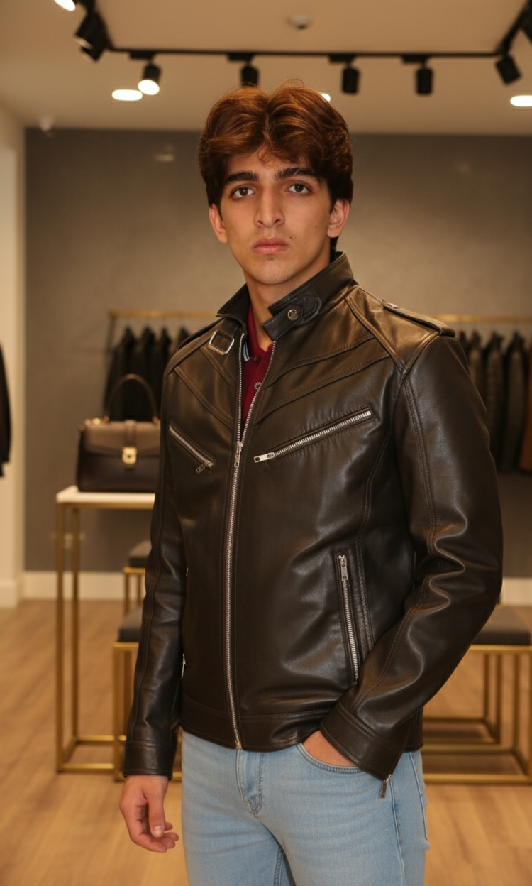 Men’s Brown Biker Leather Jacket – Bold Rider Edition