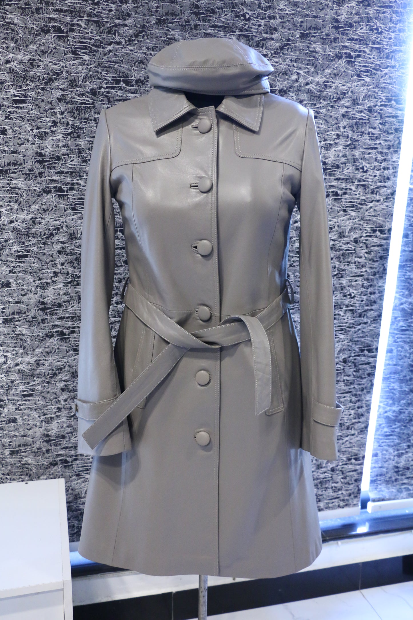 Grey – Slate Grey Leather Trench Coat