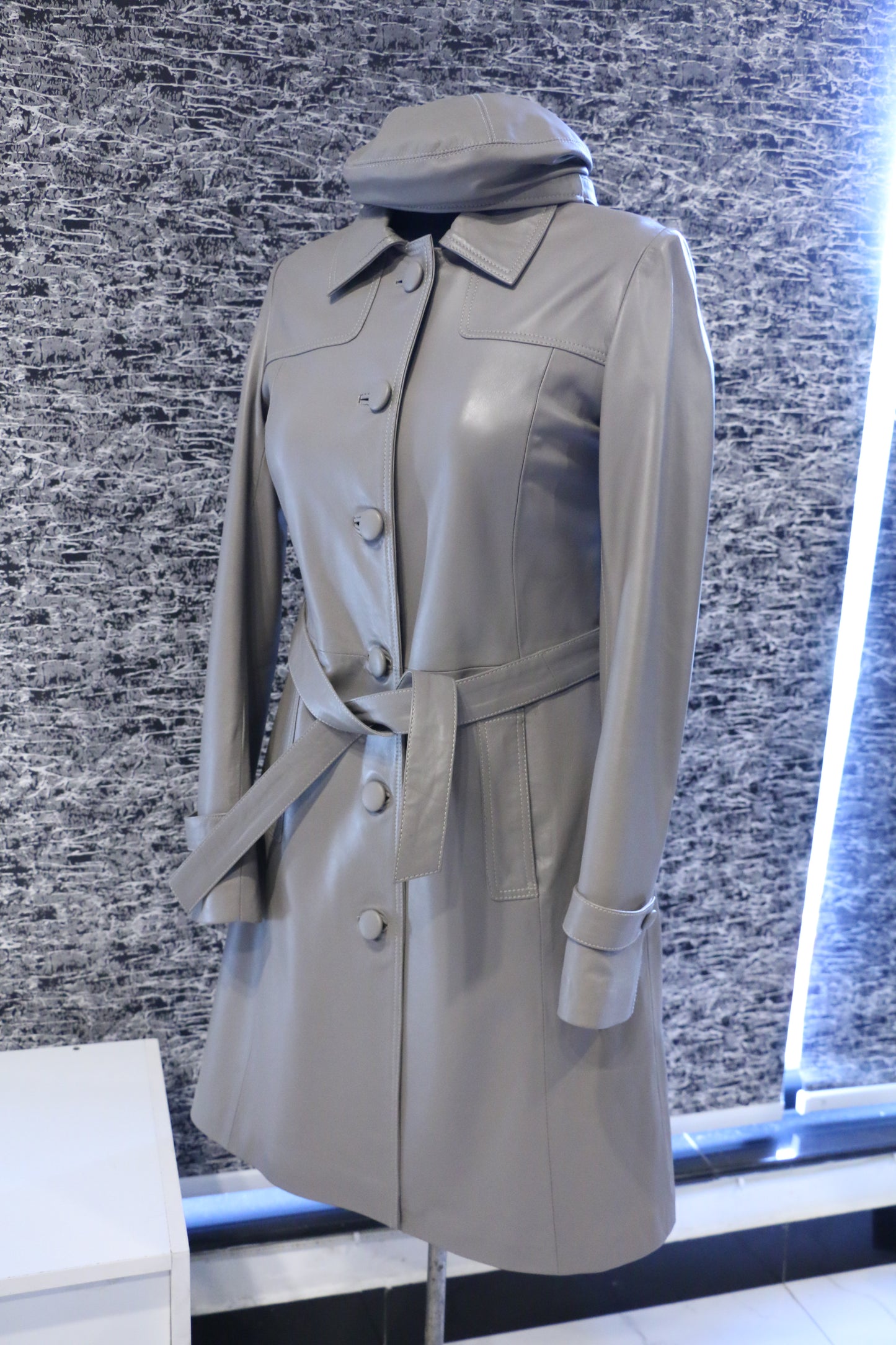 Grey – Slate Grey Leather Trench Coat