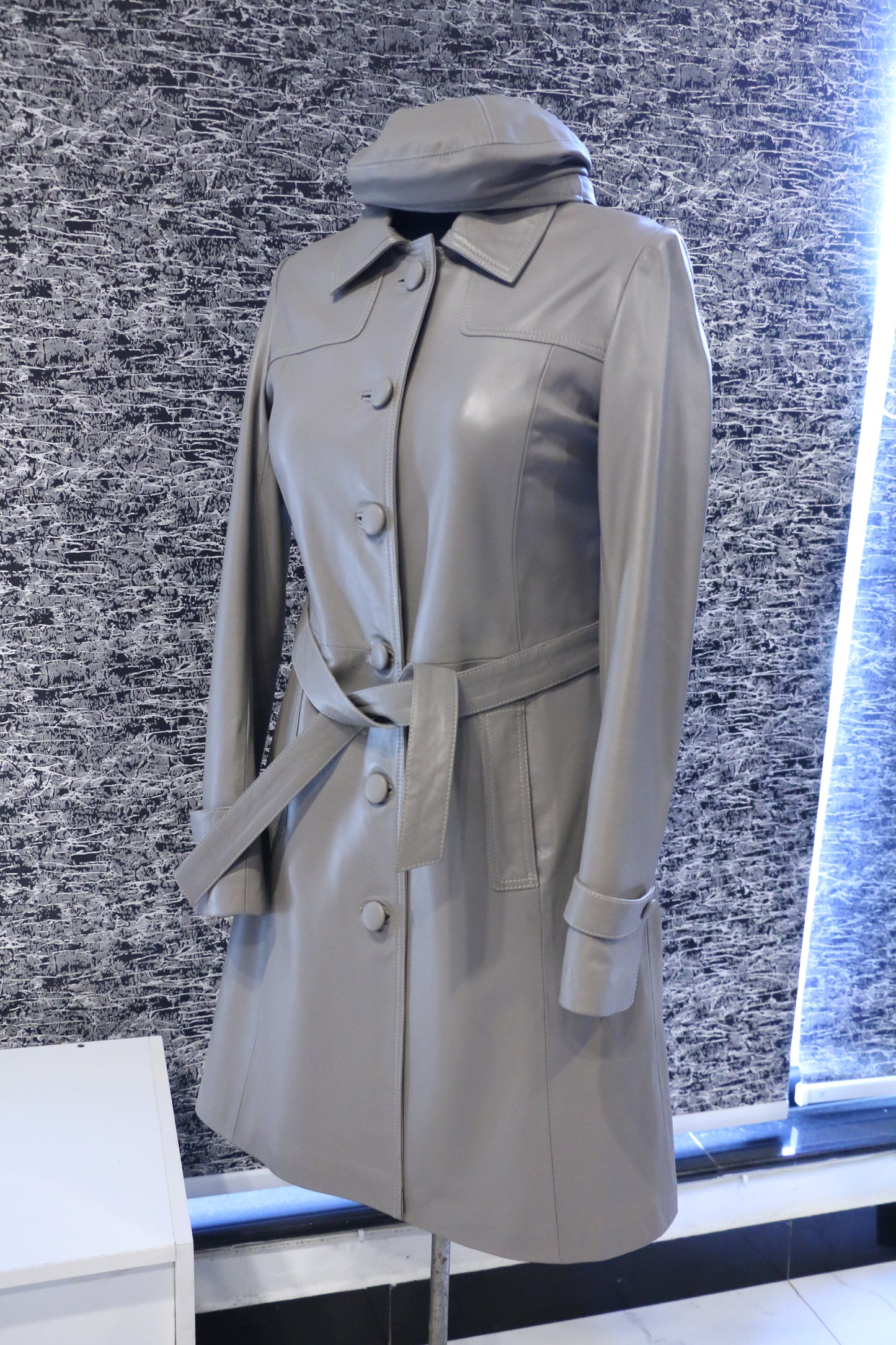 Grey – Slate Grey Leather Trench Coat