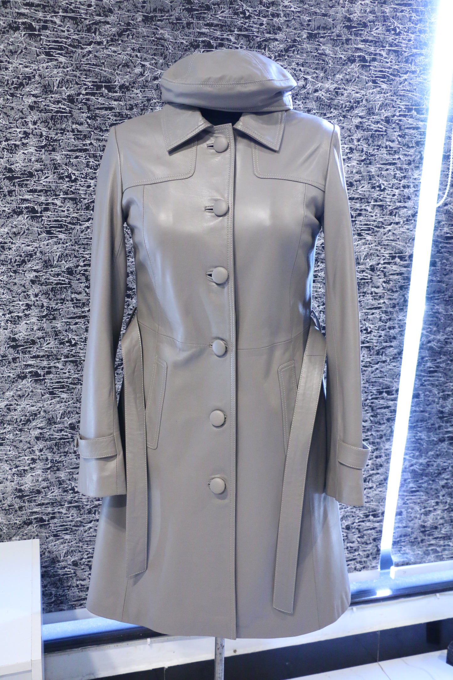 Grey – Slate Grey Leather Trench Coat