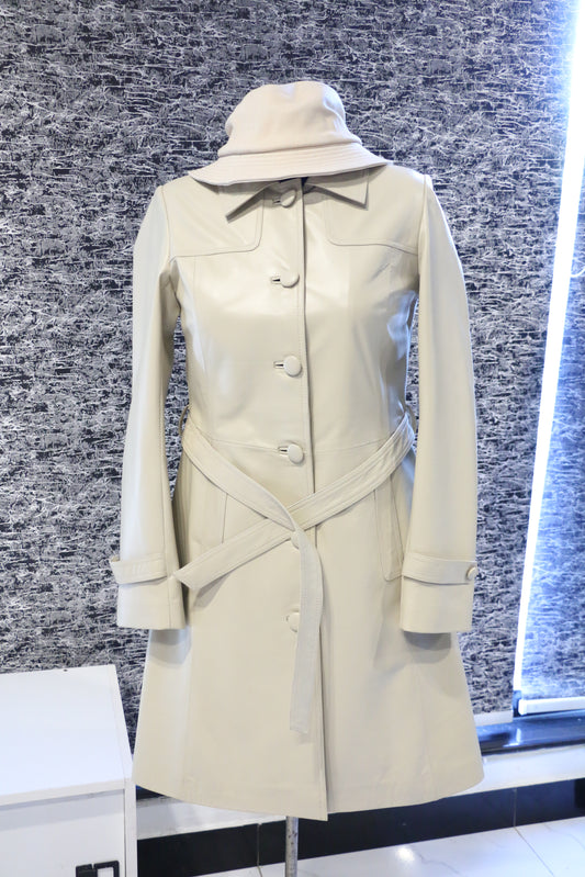 Off-White – Ivory Leather Trench Coat