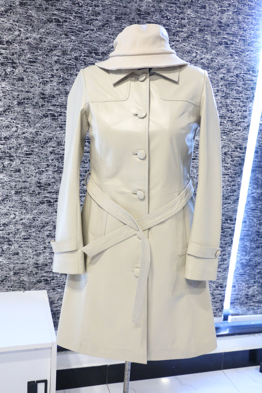 Off-White – Ivory Leather Trench Coat