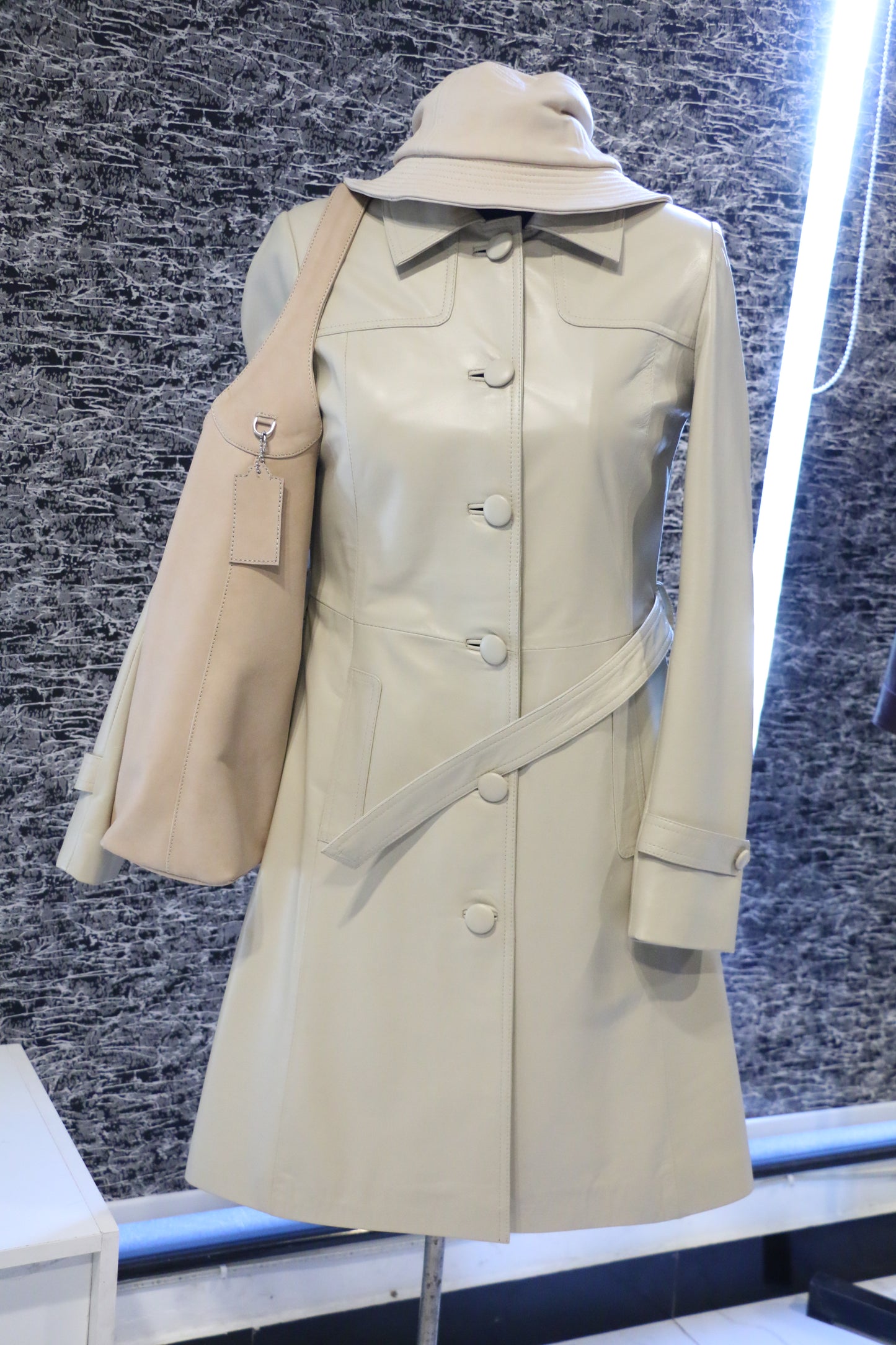 Off-White – Ivory Leather Trench Coat