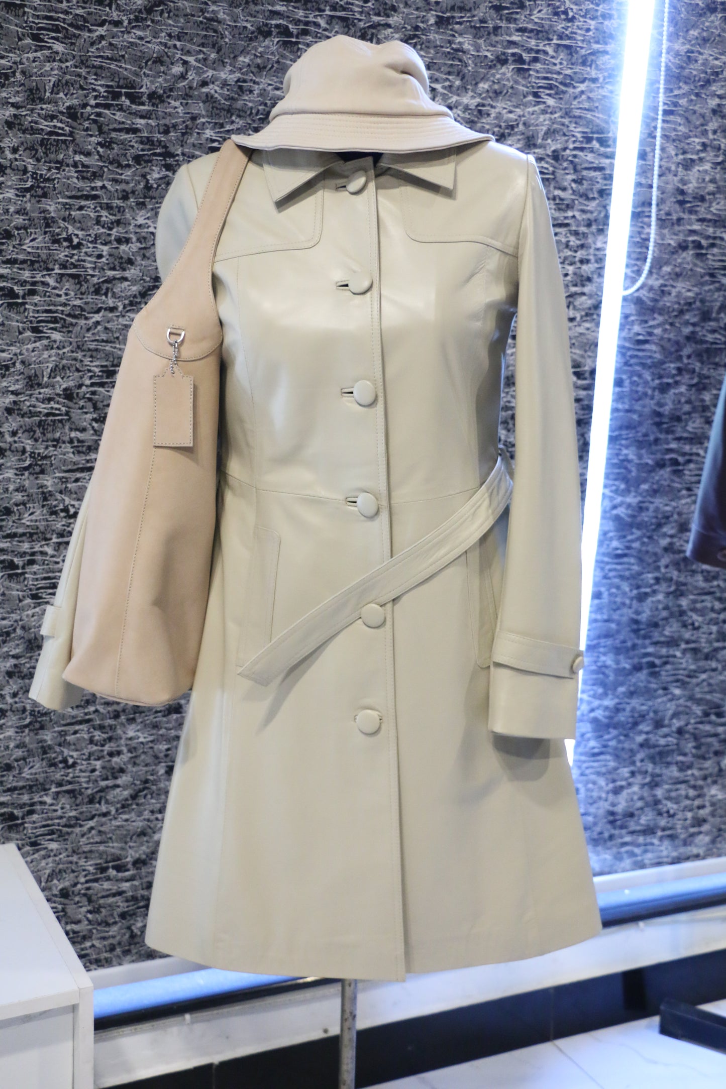 Off-White – Ivory Leather Trench Coat