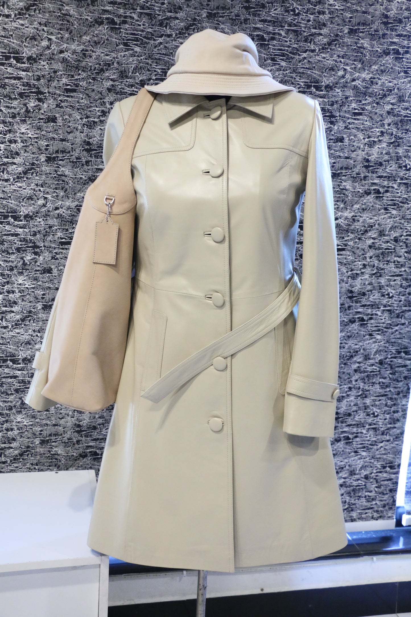 Off-White – Ivory Leather Trench Coat