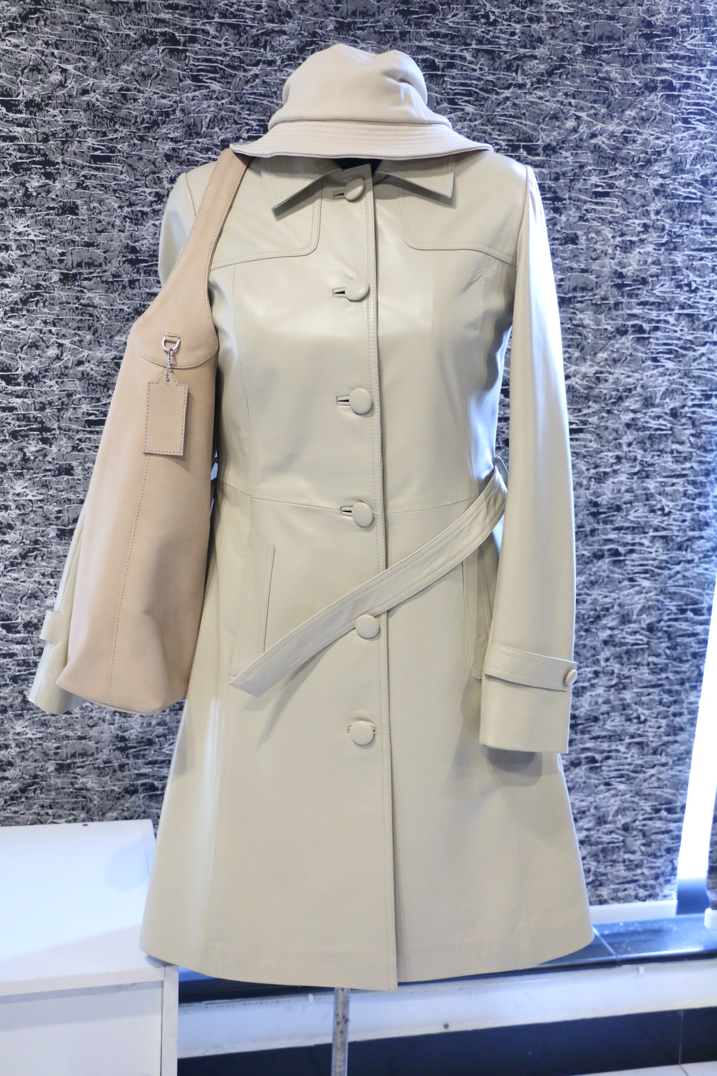 Off-White – Ivory Leather Trench Coat