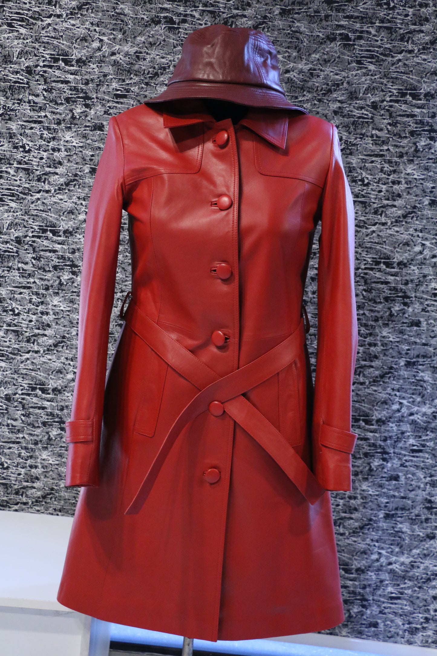 Red – Crimson Leather Trench Coat