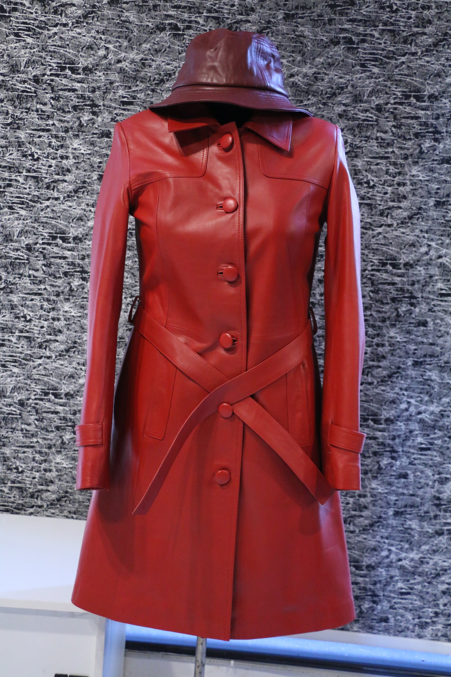 Red – Crimson Leather Trench Coat