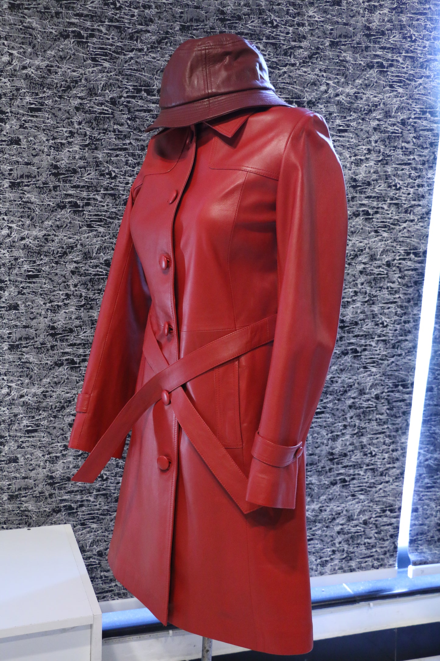 Red – Crimson Leather Trench Coat