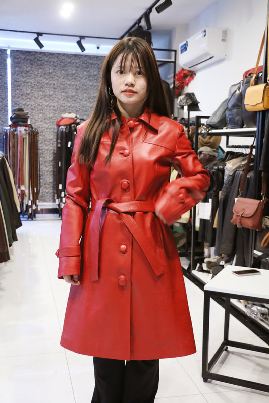 Red – Crimson Leather Trench Coat