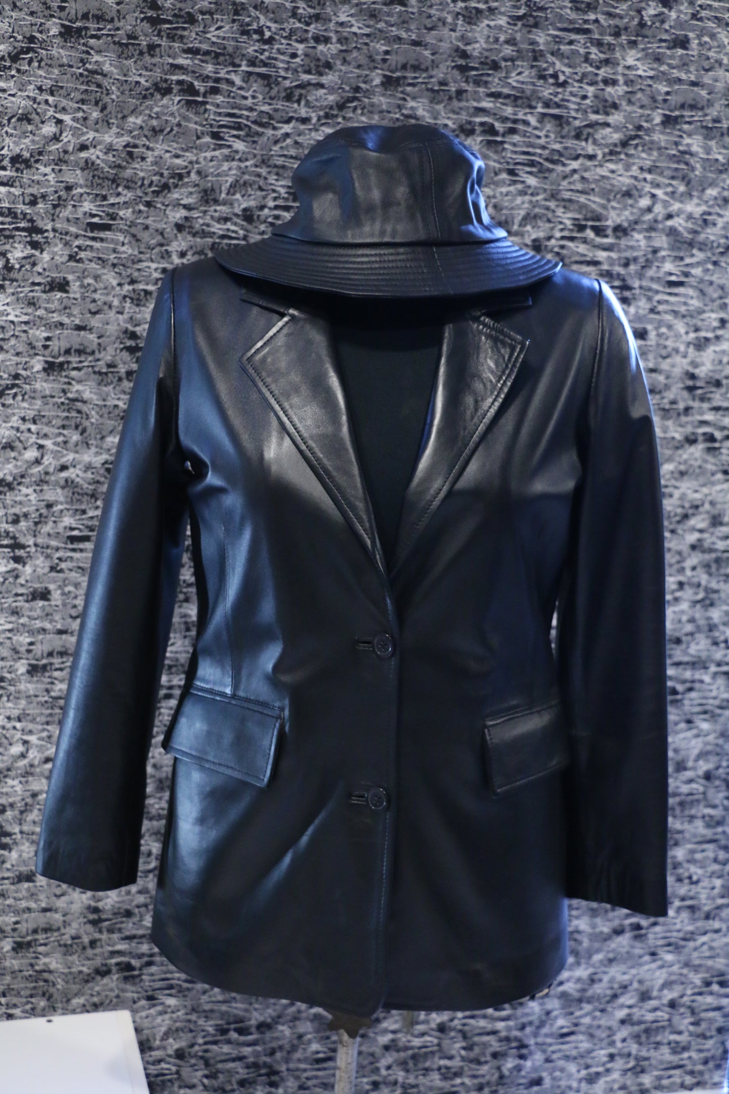 Women’s Black Faux Leather Long Blazer Jacket