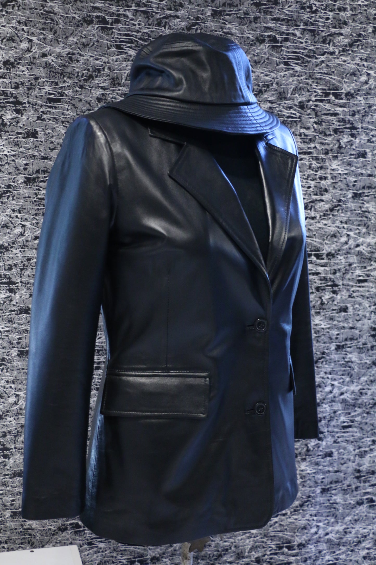 Women’s Black Faux Leather Long Blazer Jacket