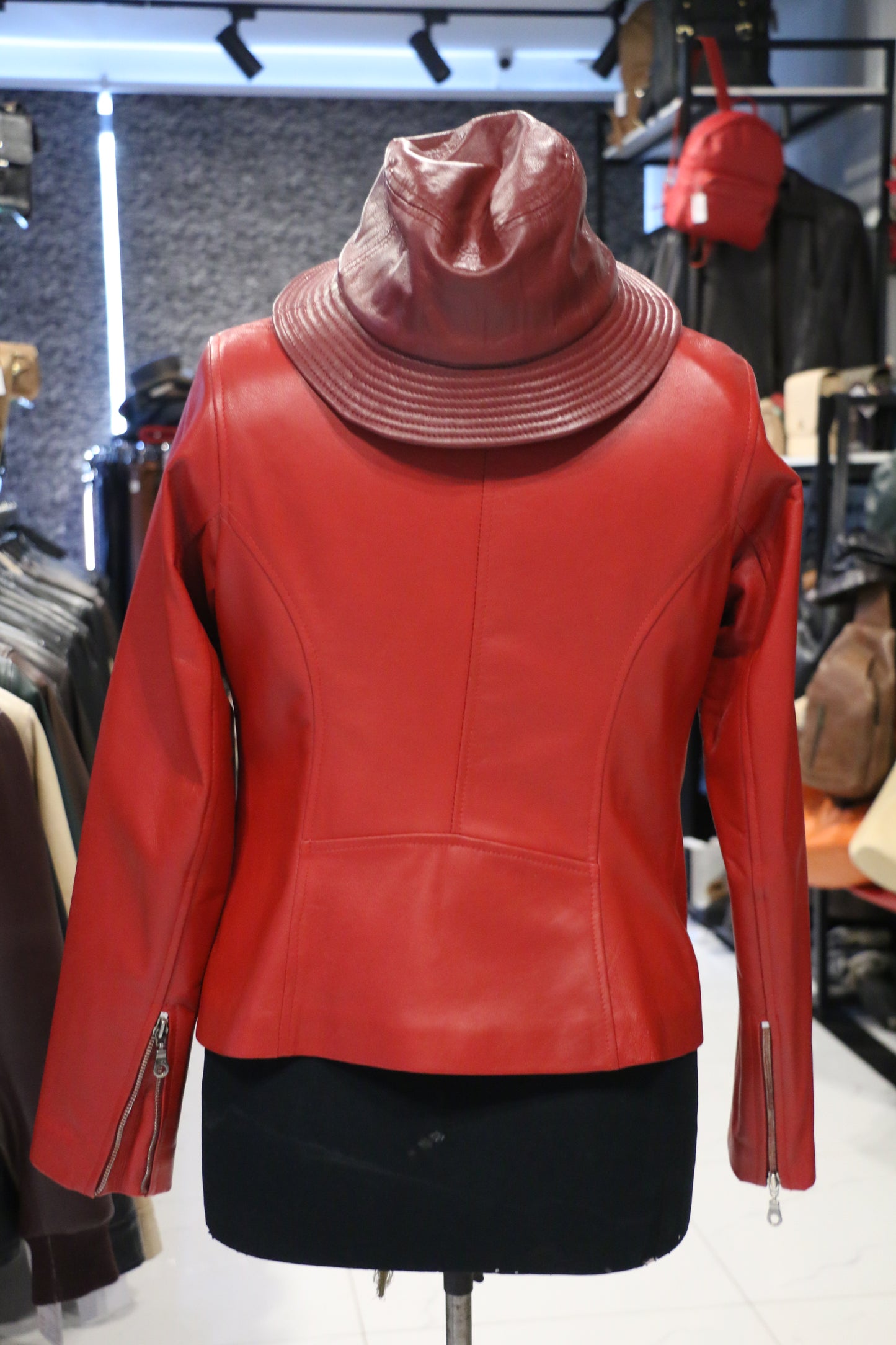 Women's Luxe Crimson Leather Moto Jacket