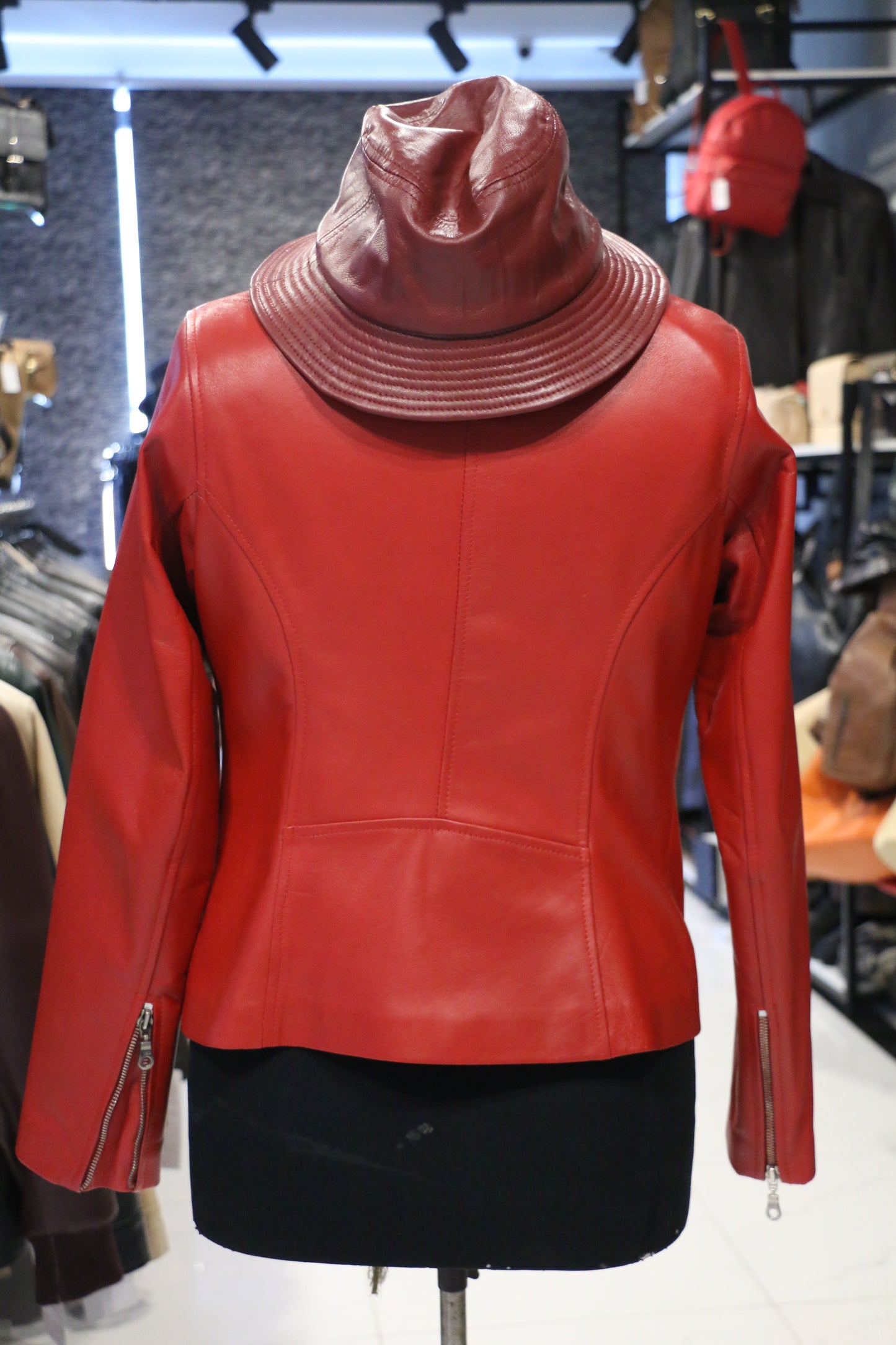 Women's Luxe Crimson Leather Moto Jacket