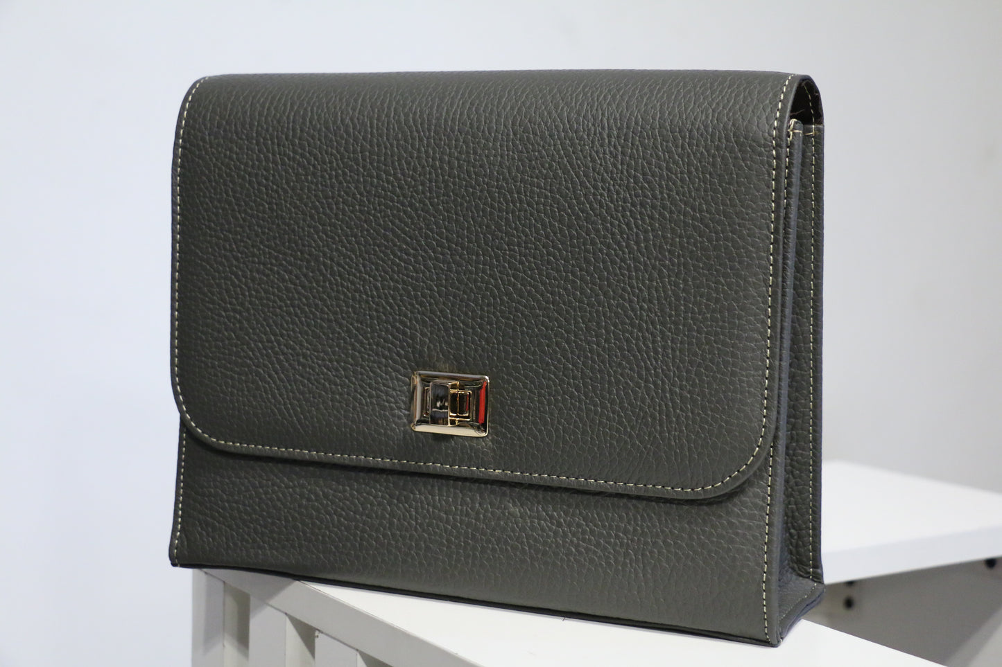 Stylish Women’s Cow Leather Handbag-Grey Color