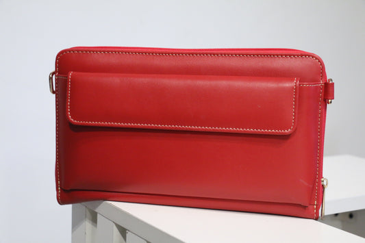 Elegant Red Cow Leather Handbag