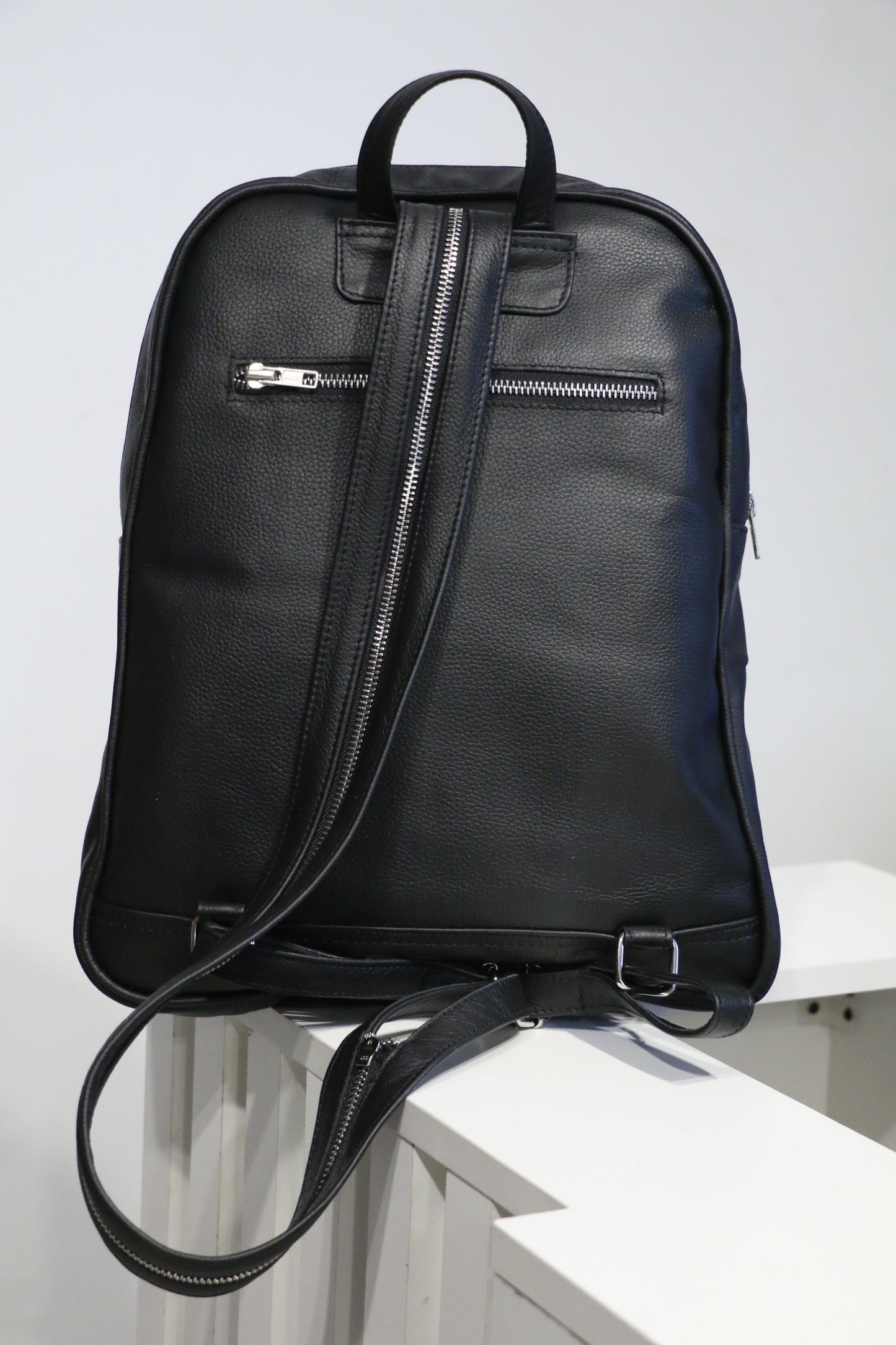 Classic Black Cow Leather Backpack