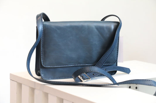 Midnight Blue Leather Crossbody Bag