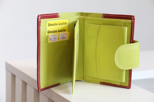 Dual-Tone Leather Wallet – Red & Lime Green