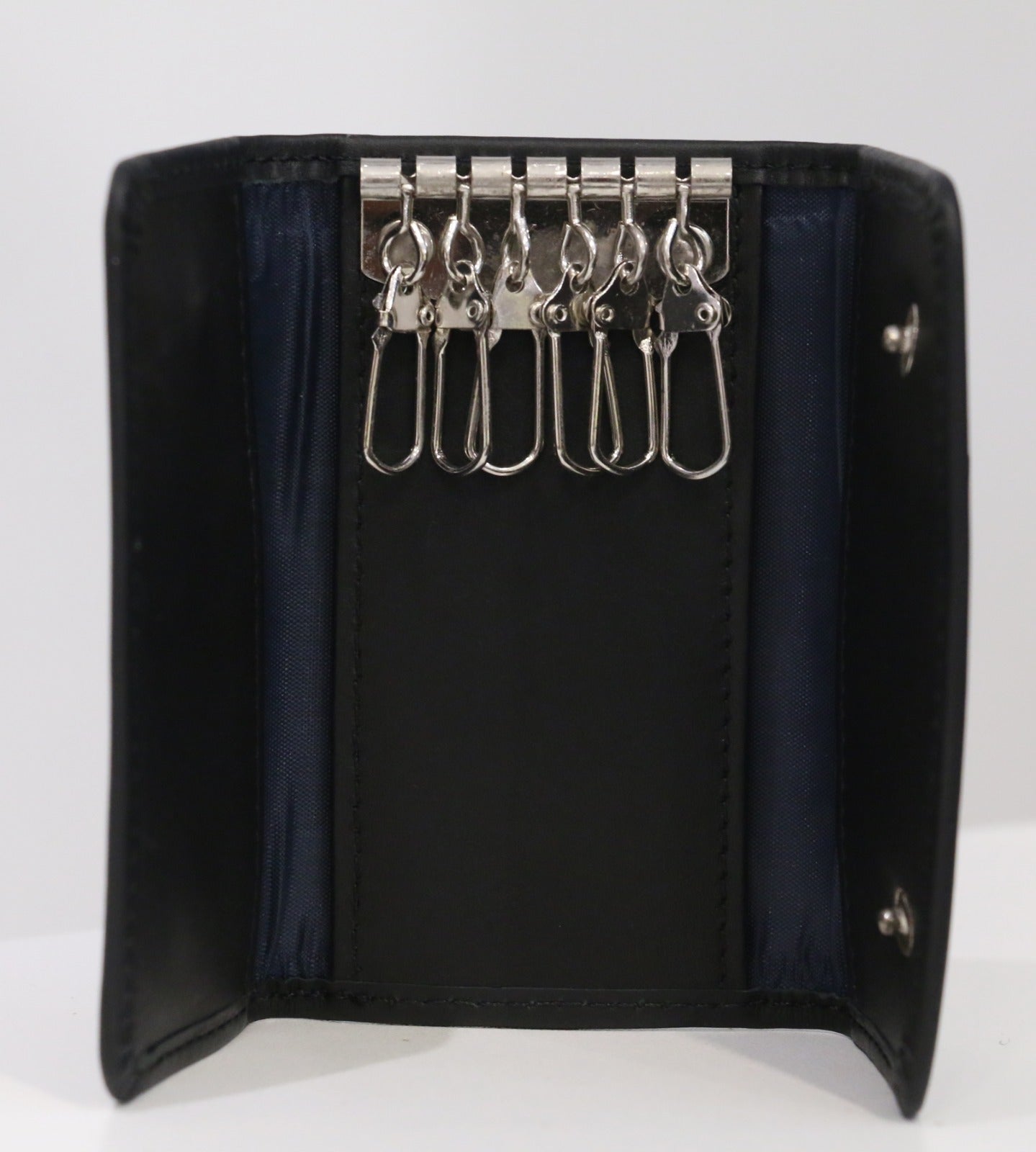 Classic Black Leather Key Holder with 6 Hooks