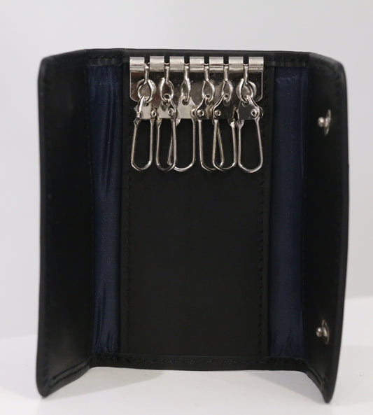 Classic Black Leather Key Holder with 6 Hooks