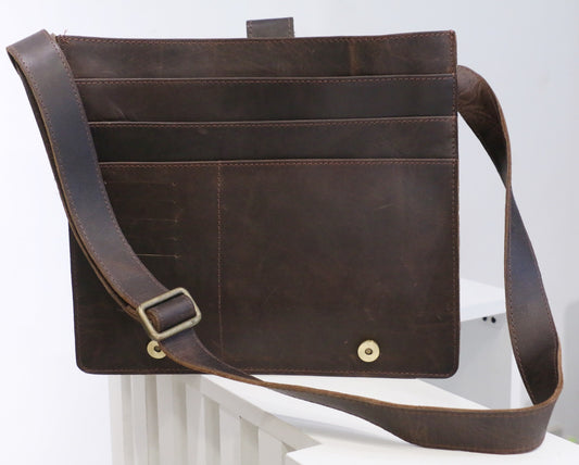 Vintage Brown Cow Leather Crossbody Bag – Adjustable Strap | Unisex Messenger Satchel