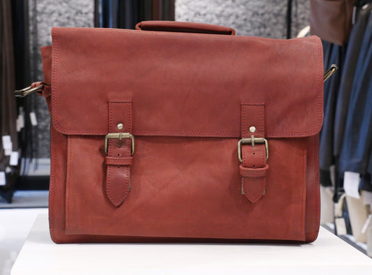 Crimson-Edge Vintage Leather Office Bag