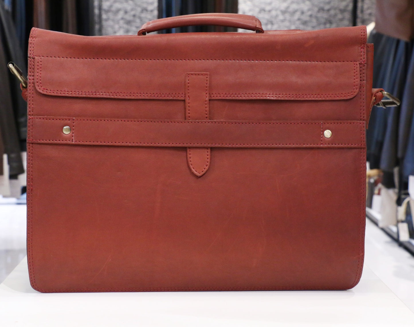 Crimson-Edge Vintage Leather Office Bag