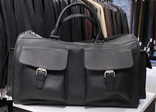 The Midnight Jet – Black Textured Leather Duffle