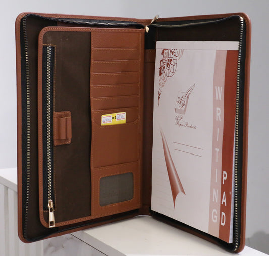Executive Cow Leather File Folder with Notepad